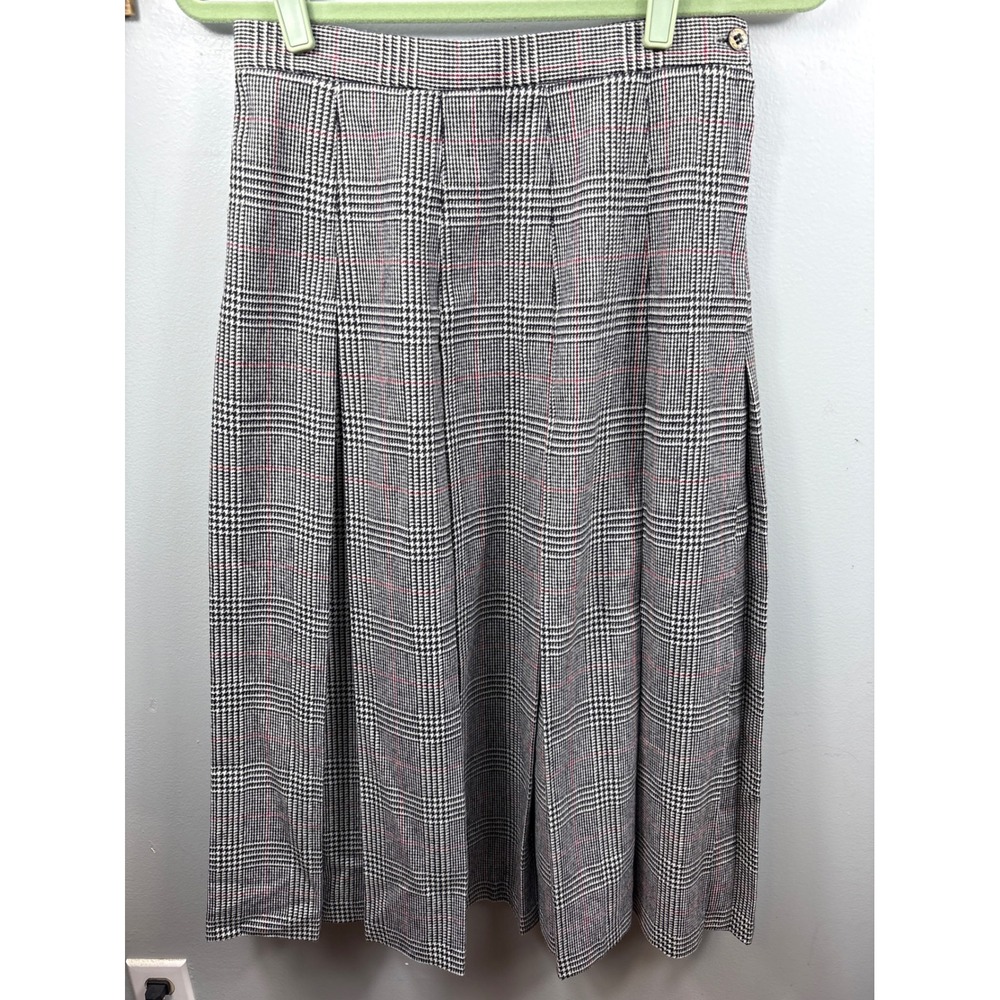 Vintage J.G. Todd Plaid Pleated Midi Skirt Glen Check Wool Blend 10